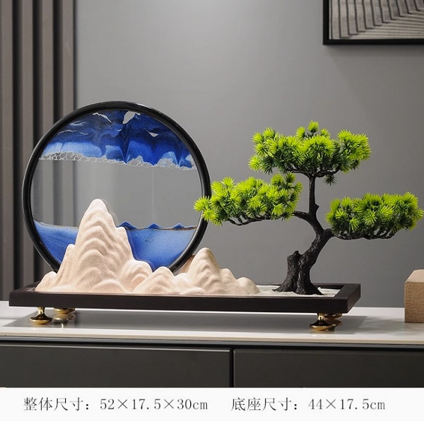 迎客松山水流沙畫擺件新中式辦公室裝飾玄關桌面茶室解壓沙漏