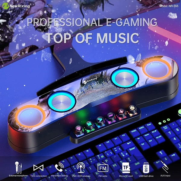 桌面炫彩電競藍(lán)牙音箱帶LED彩燈電腦音響酷炫新款外貿(mào)低音炮